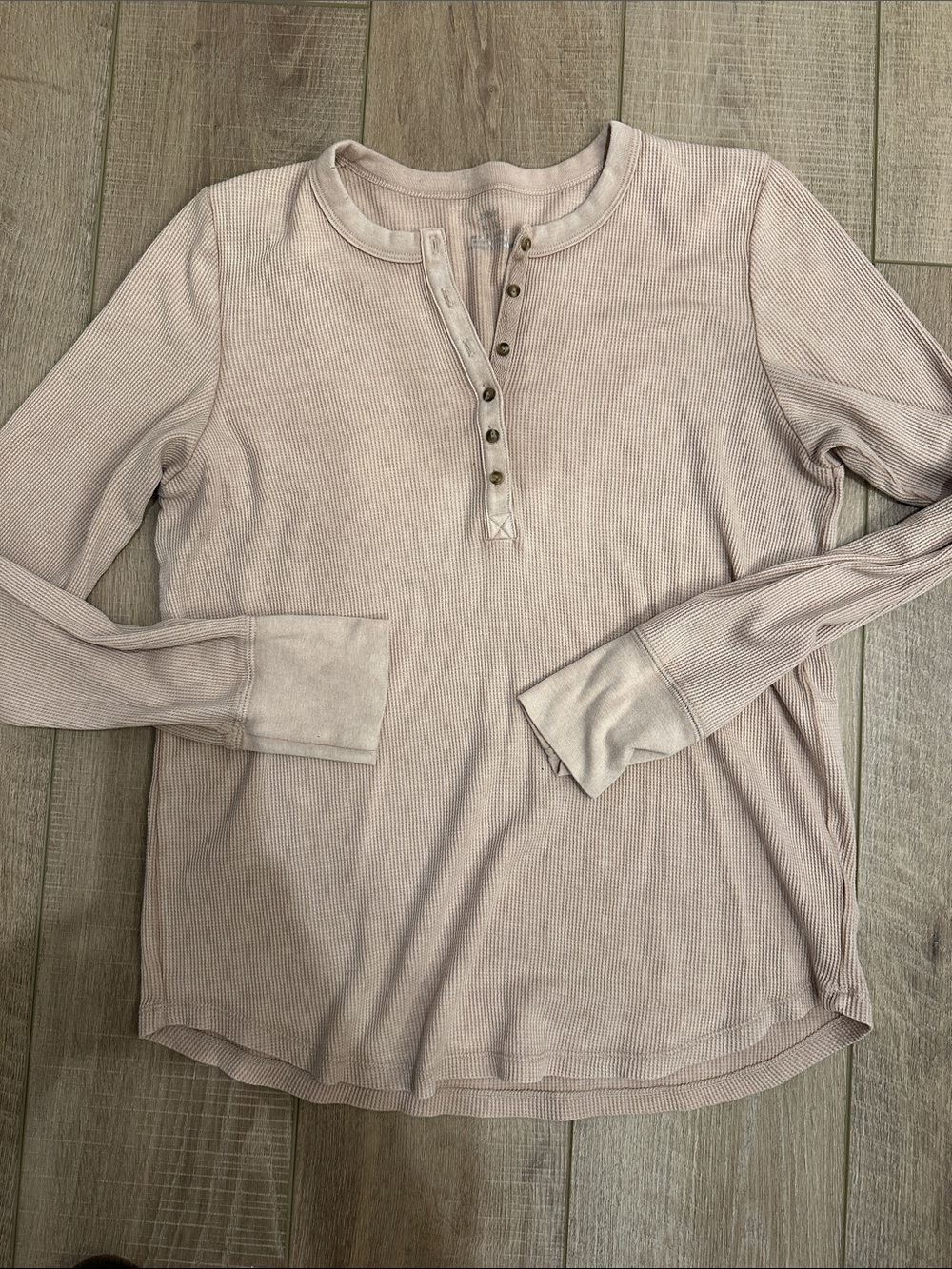 aerie Ribbed Henley Long-Sleeve Top - Tan